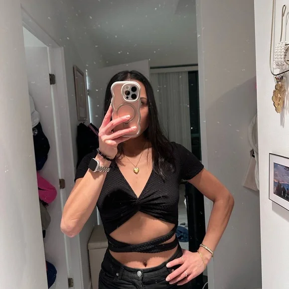Urban Outfitters Black Wrap Crop Top - Picture 2 of 3